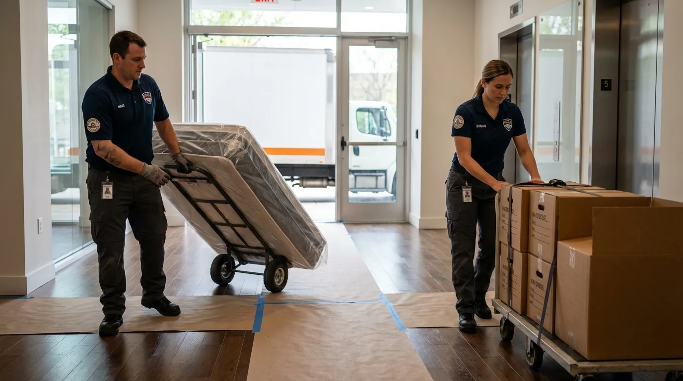Professional apartment movers loading elevator in Gunnison, CO